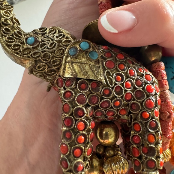 Antique Coral and Turquoise Elephant Necklace - Picture 8 of 15